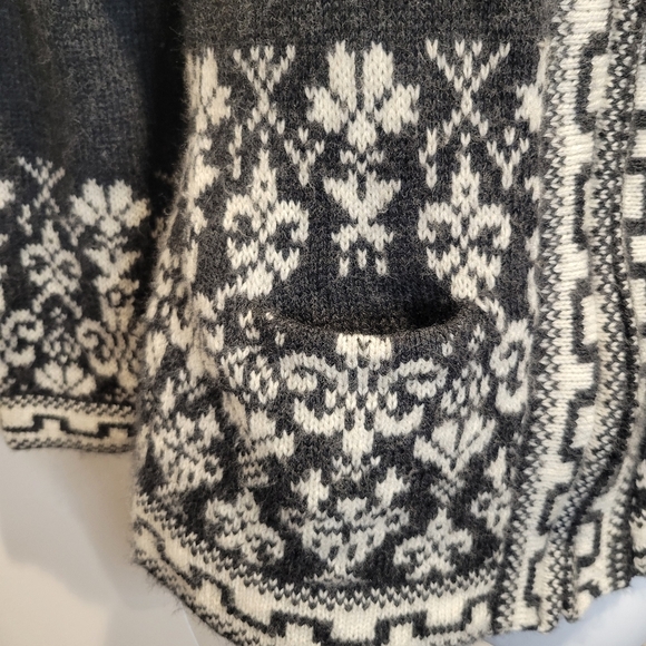 Signature Imports Size M 100% Alpaca Grey/white Fair Isle Print Cardigan - Picture 2 of 5